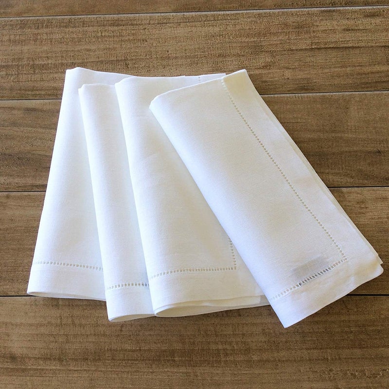 Minhcraft White Linen Hem Stitch Dinner Napkins - Set of 6 20"x20"-Ladder hemstitch 100% Linen Cloth Napkins - Image 3